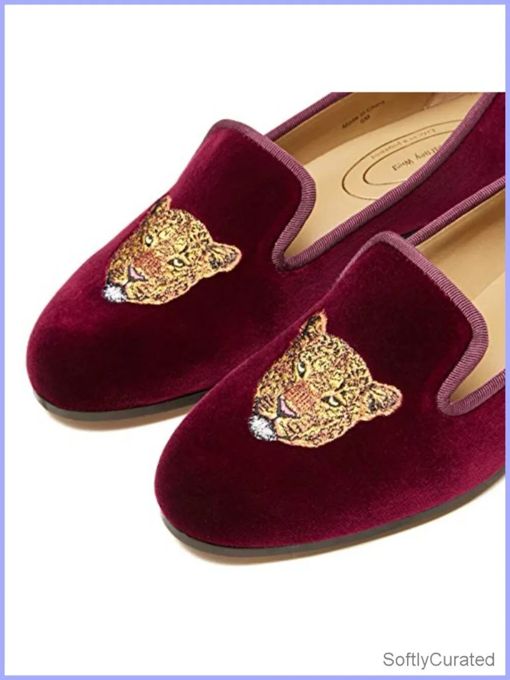 Velvet Loafer Flat with Embroidery & Goat Leather Insole Slip-On
